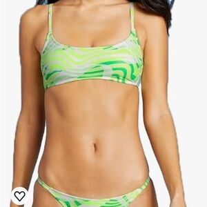 Target Stripe Scoop Neck Bralette Bikini Top Green & White Small